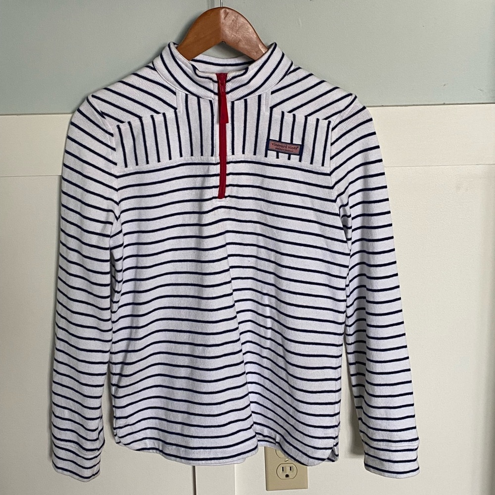 vineyard vines girls striped shep shirt sz large red, white, blue